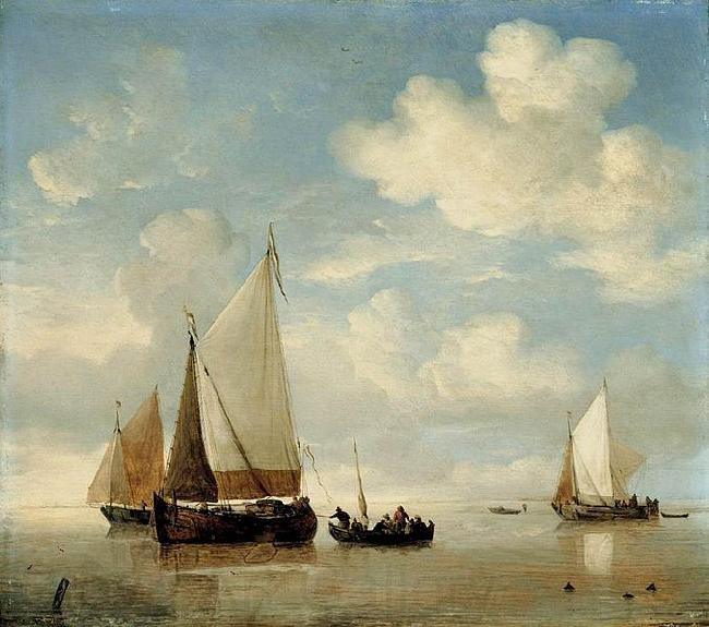 willem van de velde  the younger Dutch Smalschips and a Rowing Boat Norge oil painting art